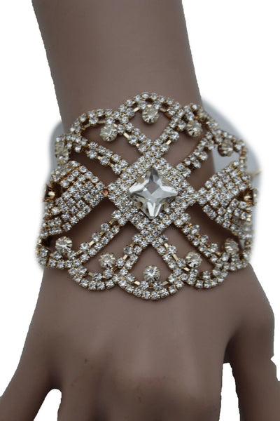 Gold Metal Chains Bracelet Rhinestones Star Beads Bridal Wedding New Women Accessories