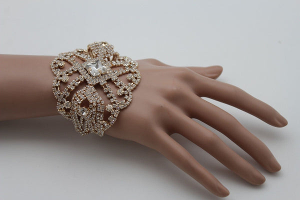 Gold Metal Chains Bracelet Rhinestones Star Beads Bridal Wedding New Women Accessories
