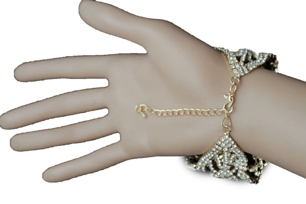 Gold Metal Chains Bracelet Rhinestones Star Beads Bridal Wedding New Women Accessories