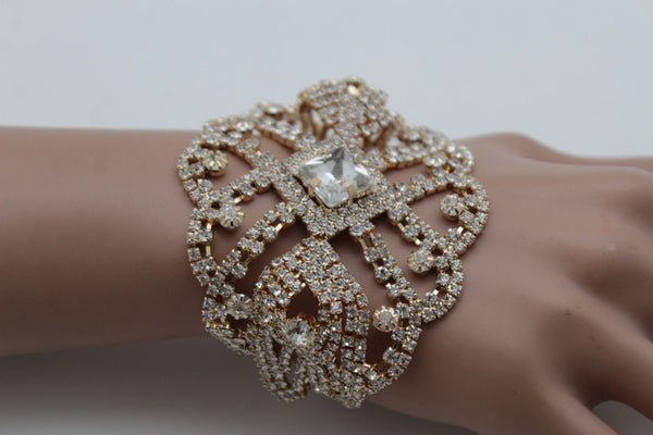 Gold Metal Chains Bracelet Rhinestones Star Beads Bridal Wedding New Women Accessories