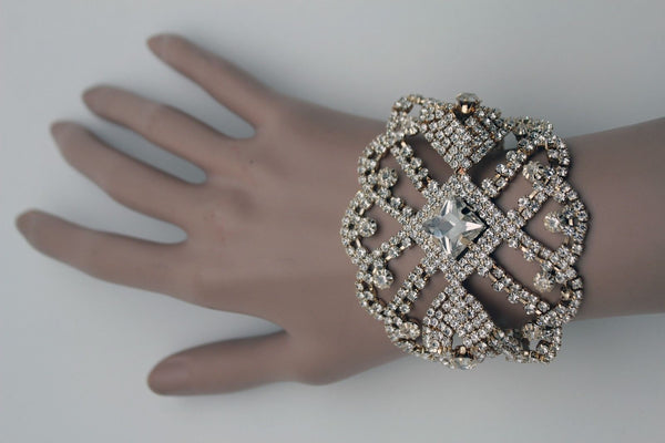 Gold Metal Chains Bracelet Rhinestones Star Beads Bridal Wedding New Women Accessories