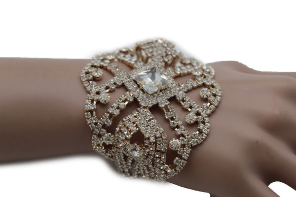 Gold Metal Chains Bracelet Rhinestones Star Beads Bridal Wedding New Women Accessories