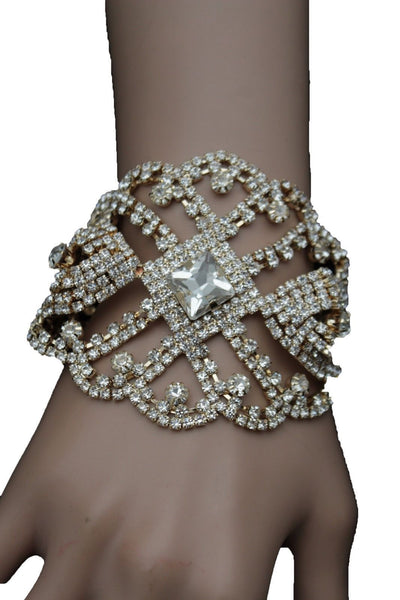 Gold Metal Chains Bracelet Rhinestones Star Beads Bridal Wedding New Women Accessories
