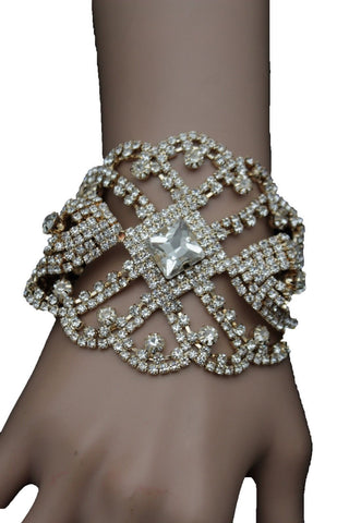 Gold Metal Chains Bracelet Rhinestones Star Beads Bridal Wedding New Women Accessories