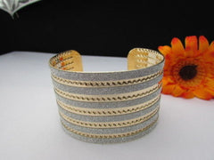 Gold Metal Cuff Bracelet Horizontal Silver Glitter Multi Stripes Fashion New Women Jewelry Accessories - alwaystyle4you - 4