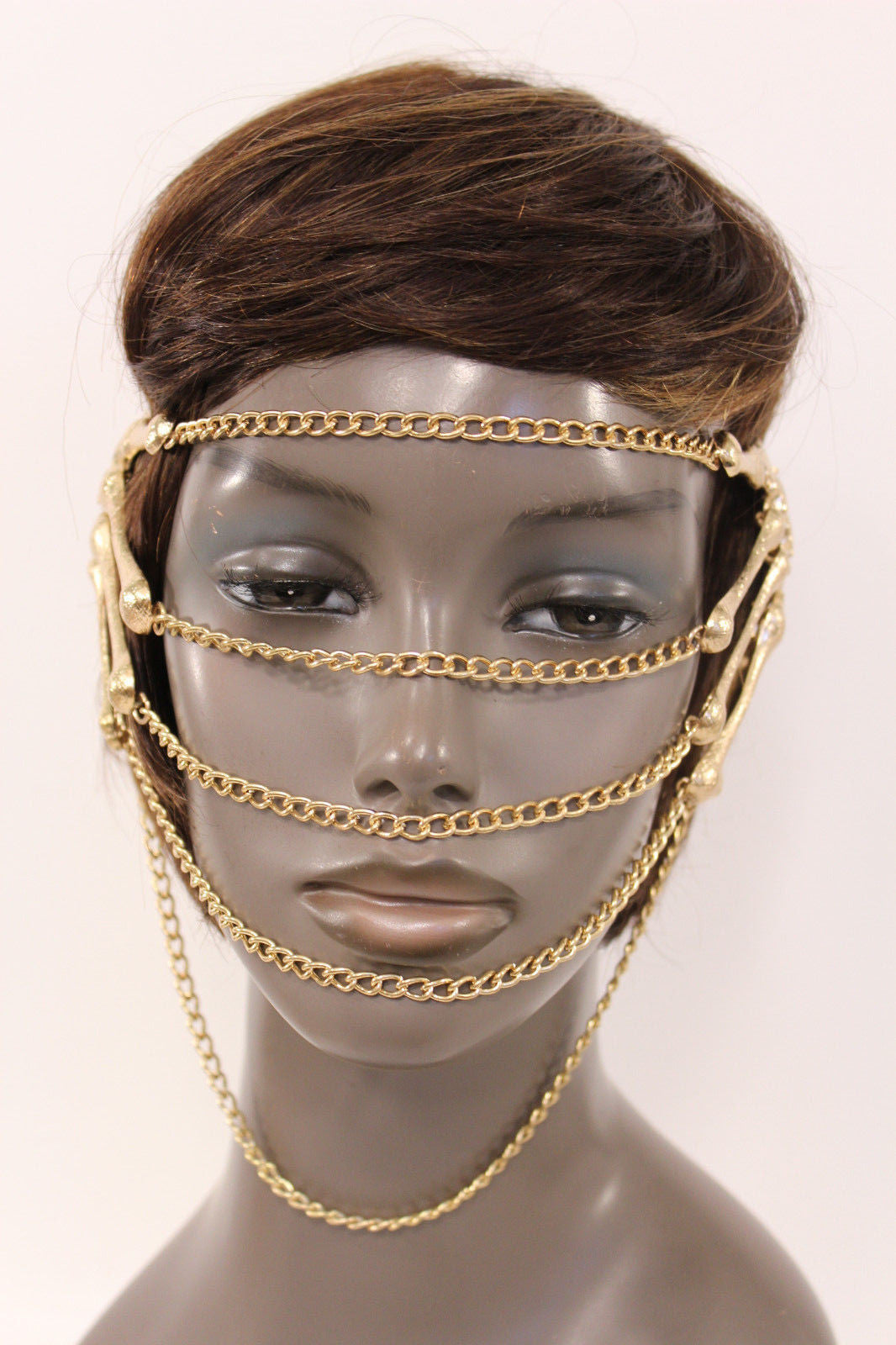 Gold Metal Head Chain Elastic Cover Face Mask Gold Skeleton Hand ...