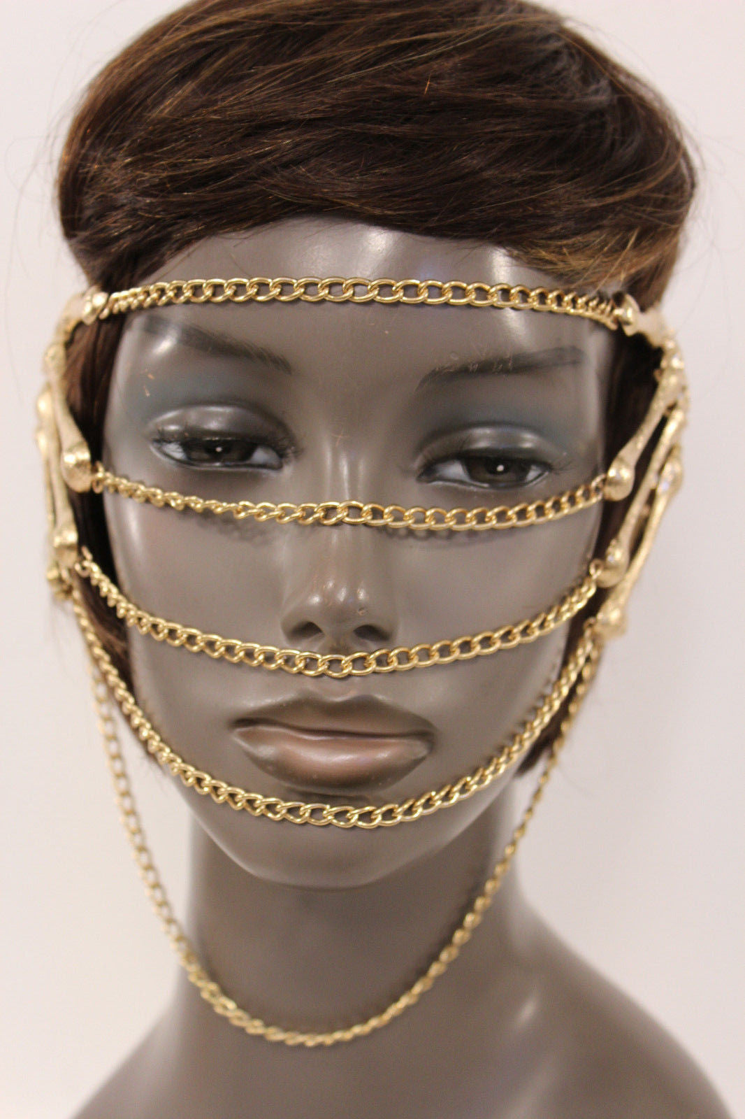 Gold Metal Head Chain Elastic Cover Face Mask Gold Skeleton Hand ...
