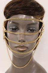 Gold Metal Head Chain Elastic Cover Face Mask Gold Skeleton Hand