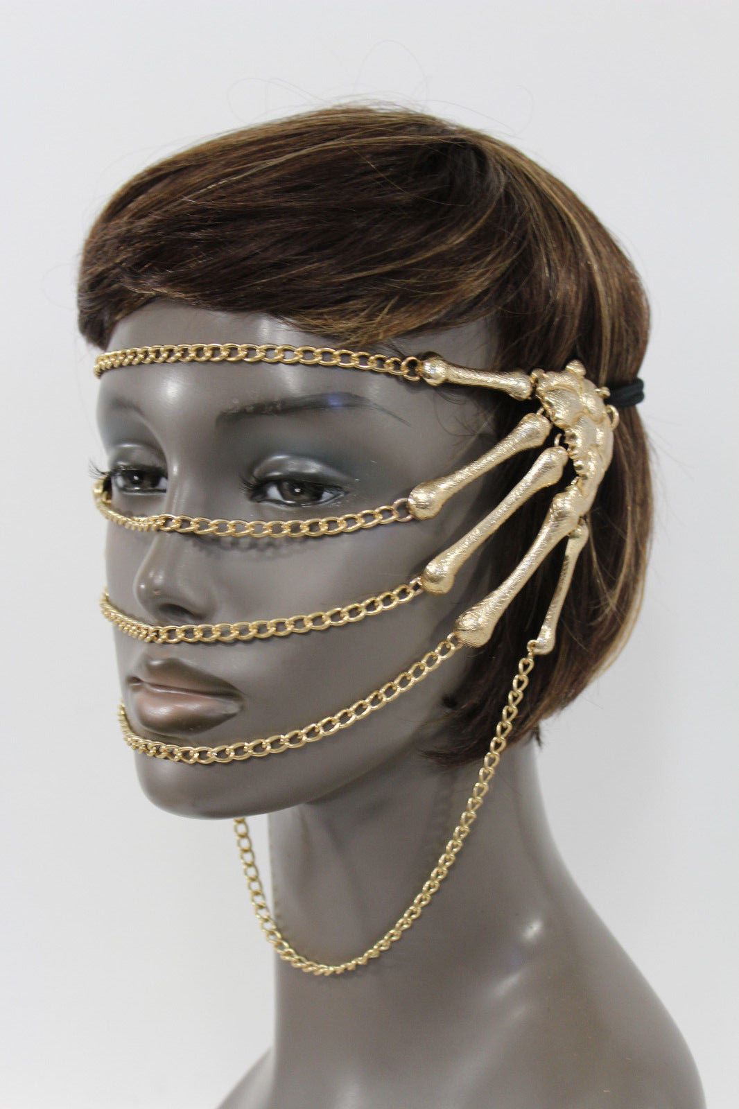 Gold Metal Head Chain Elastic Cover Face Mask Gold Skeleton Hand ...