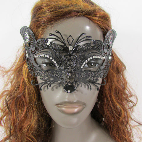 Black Metal Fox Face Multi Rhinestones Back Tie Women Halloween Carnival Accessories