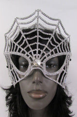 Silver Metal Full Big Spider Web Costume Face Mask Halloween Carnival