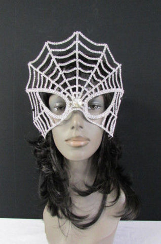 Silver Metal Full Big Spider Web Costume Face Mask Halloween Carnival Women Accessories