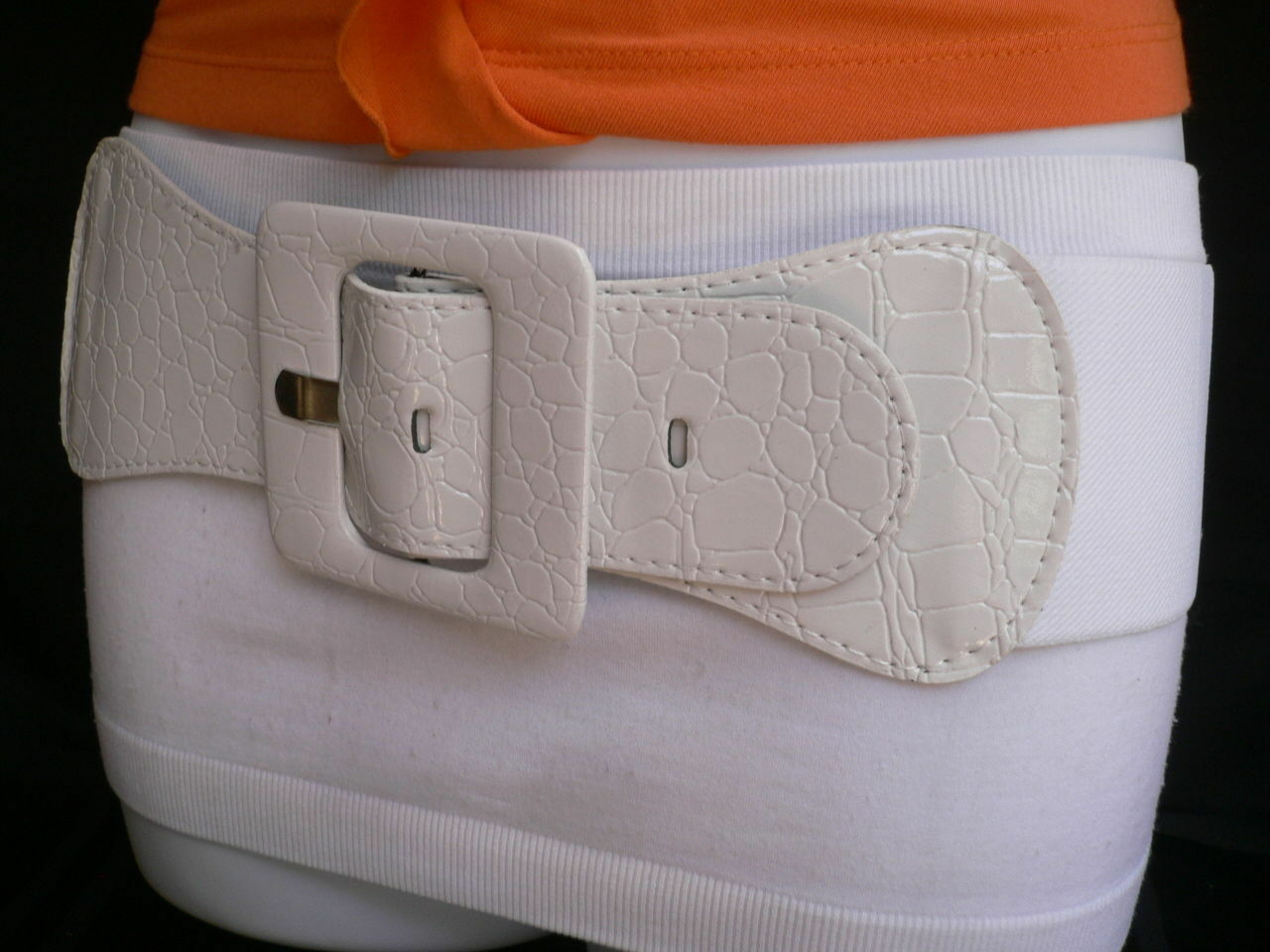 White Belt Hip Elastic Waistband Waist Stretch Fabric Square 