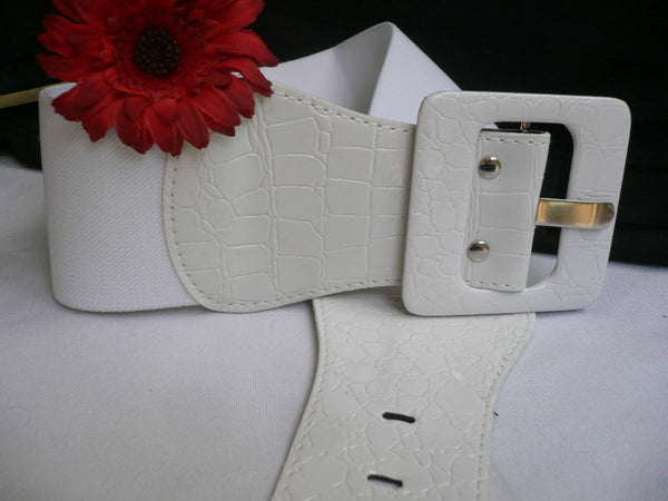 White Belt Hip Elastic Waistband Waist Stretch Fabric Square Buckle Women Accessories