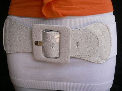 White Belt Hip Elastic Waistband Waist Stretch Fabric Square Buckle Women Accessories
