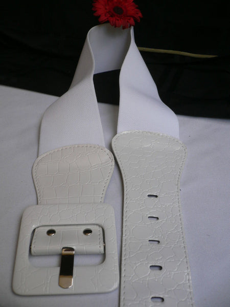 White Belt Hip Elastic Waistband Waist Stretch Fabric Square Buckle Women Accessories