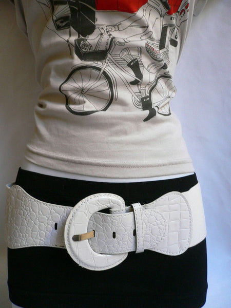 White Crocodile Stamp Hip High Waist Wide Elastic Belt Round Buckle Women Accessories M-XL
