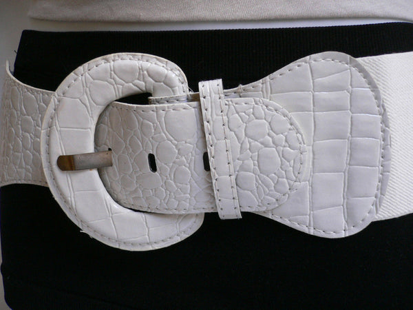 White Crocodile Stamp Hip High Waist Wide Elastic Belt Round Buckle Women Accessories M-XL