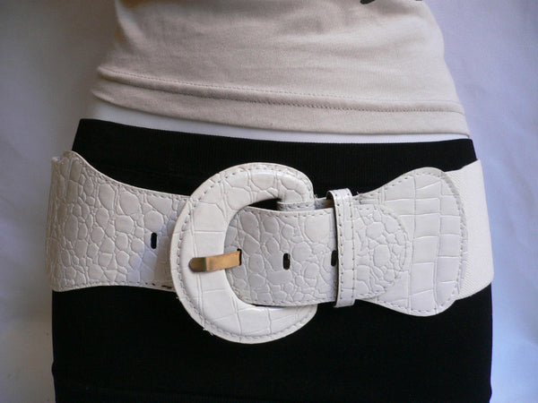 White Crocodile Stamp Hip High Waist Wide Elastic Belt Round Buckle Women Accessories M-XL
