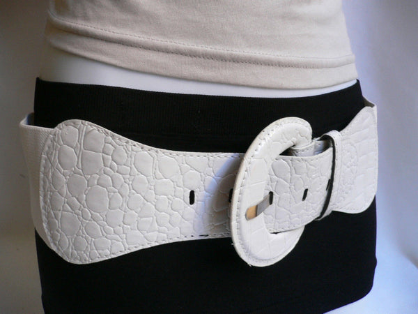 White Crocodile Stamp Hip High Waist Wide Elastic Belt Round Buckle Women Accessories M-XL