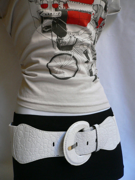 White Crocodile Stamp Hip High Waist Wide Elastic Belt Round Buckle Women Accessories M-XL