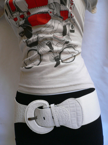 White Crocodile Stamp Hip High Waist Wide Elastic Belt Round Buckle Women Accessories M-XL