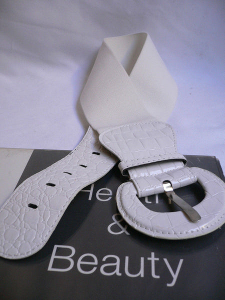 White Crocodile Stamp Hip High Waist Wide Elastic Belt Round Buckle Women Accessories M-XL