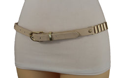 Faux Leather & Gold Metal Chain Links Skinny Belt S M