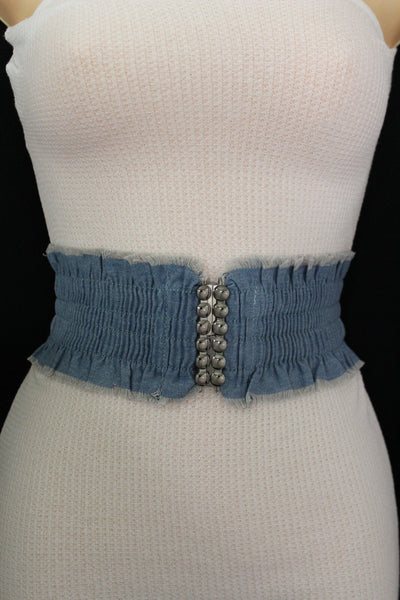 Black Light Blue Dark Blue Denim Stretch Fabric Elastic Hip High Waist Belt + Fringes New Women Fashion Accessories S M - alwaystyle4you - 28