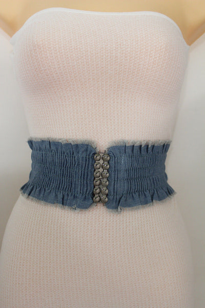 Black Light Blue Dark Blue Denim Stretch Fabric Elastic Hip High Waist Belt + Fringes New Women Fashion Accessories S M - alwaystyle4you - 31