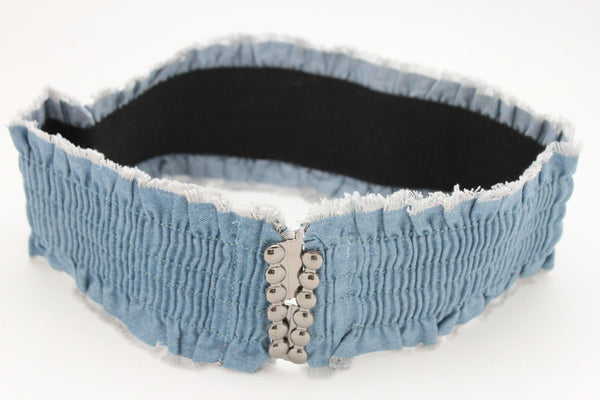 Black Light Blue Dark Blue Denim Stretch Fabric Elastic Hip High Waist Belt + Fringes New Women Fashion Accessories S M - alwaystyle4you - 6