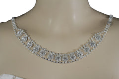 Silver Metal Flower Charms Long Open Back Wedding Jewelry Necklace