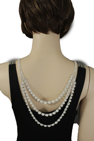 Silver Metal Flower Charms Long Open Back Wedding Jewelry Necklace New Women Fashion Accessories