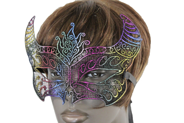 Colorful Fabric Bull Devil Horns Net Half Face Eye Costume Women Men Halloween Accessories