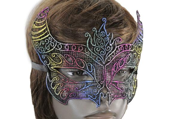 Colorful Fabric Bull Devil Horns Net Half Face Eye Costume Women Men Halloween Accessories