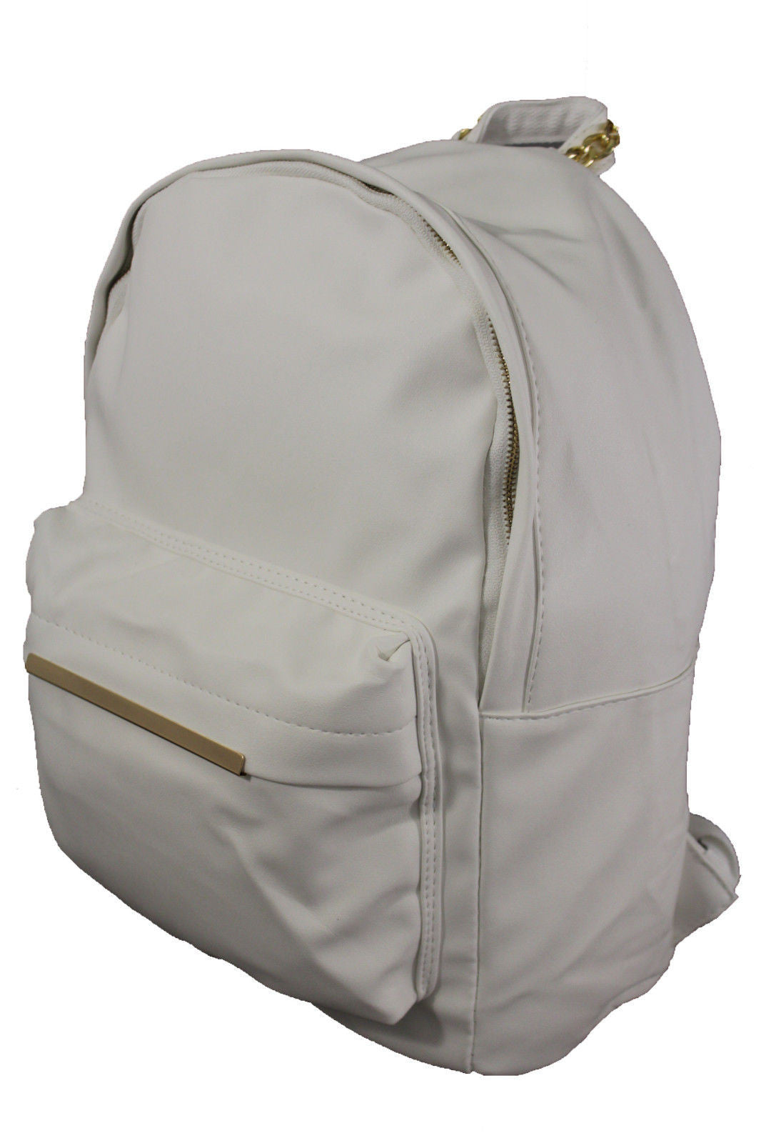 cream faux leather backpack White Cream Faux Leather School Bag Back Pack Travel Gold Metal Chains – alwaystyle4you