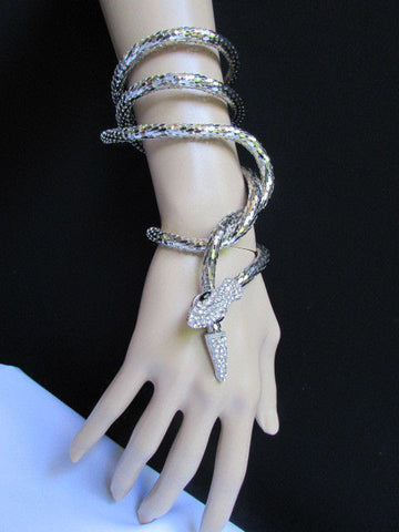 Silver Metal Extra Long Thin Necklace / Bracelet Snake Rhinestones New Women Fashion Style Jewelry Accessories - alwaystyle4you - 1