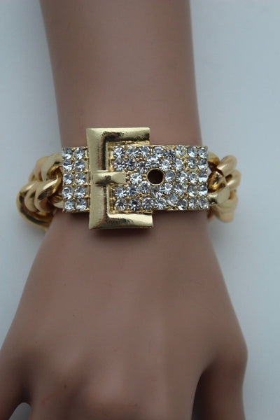 Gold Metal Shinny Chains Bracelet Rhinestones Buckle Beads New Women Fashion Jewelry Accessories