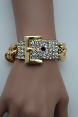 Gold Metal Shinny Chains Bracelet Rhinestones Buckle Beads Women Fashion Jewelry Accessories - alwaystyle4you - 1
