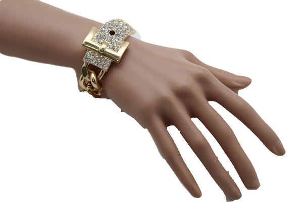 Gold Metal Shinny Chains Bracelet Rhinestones Buckle Beads New Women Fashion Jewelry Accessories - alwaystyle4you - 2