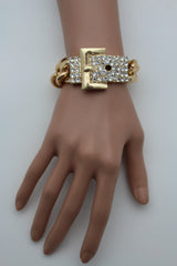 Gold Metal Shinny Chains Bracelet Rhinestones Buckle Beads New Women Fashion Jewelry Accessories - alwaystyle4you - 4