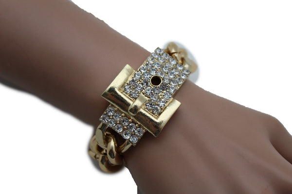Gold Metal Shinny Chains Bracelet Rhinestones Buckle Beads New Women Fashion Jewelry Accessories - alwaystyle4you - 5