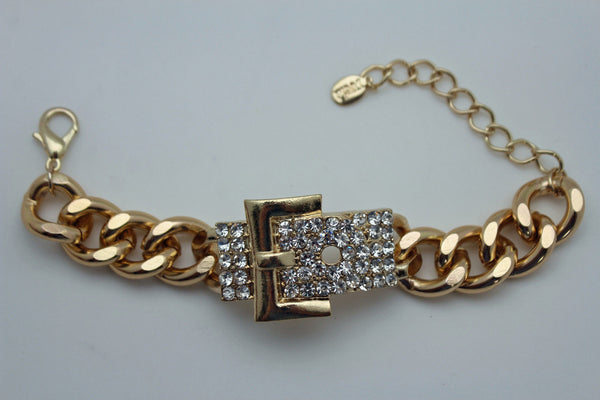 Gold Metal Shinny Chains Bracelet Rhinestones Buckle Beads New Women Fashion Jewelry Accessories - alwaystyle4you - 6