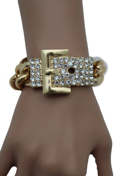 Gold Metal Shinny Chains Bracelet Rhinestones Buckle Beads New Women Fashion Jewelry Accessories - alwaystyle4you - 7