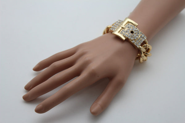 Gold Metal Shinny Chains Bracelet Rhinestones Buckle Beads New Women Fashion Jewelry Accessories - alwaystyle4you - 8