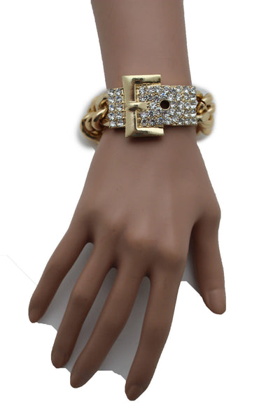 Gold Metal Shinny Chains Bracelet Rhinestones Buckle Beads New Women Fashion Jewelry Accessories - alwaystyle4you - 10