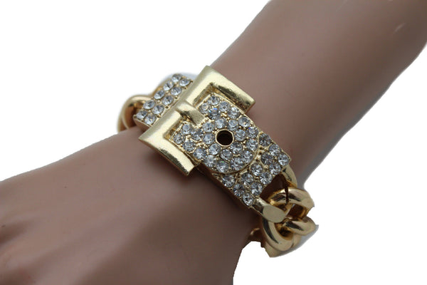 Gold Metal Shinny Chains Bracelet Rhinestones Buckle Beads New Women Fashion Jewelry Accessories - alwaystyle4you - 11