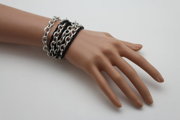 Silver Black Metal Chain Link Bracelet Thick Thin  8 Strand New Women Fashion Jewelry Accessories - alwaystyle4you - 4