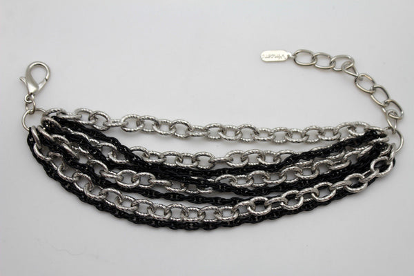 Silver Black Metal Chain Link Bracelet Thick Thin  8 Strand New Women Fashion Jewelry Accessories - alwaystyle4you - 5