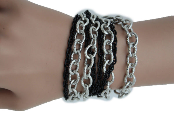 Silver Black Metal Chain Link Bracelet Thick Thin  8 Strand New Women Fashion Jewelry Accessories - alwaystyle4you - 11